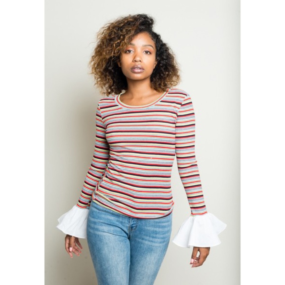 striped bell sleeve top